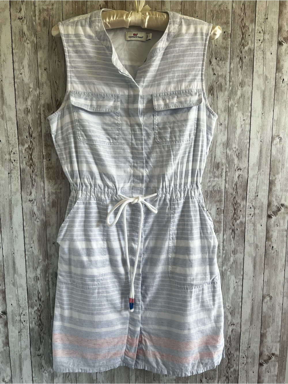 Vineyard Vines Light Blue and White Striped Sleeveless Drawstring Dress Cotton 4
